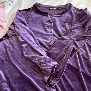 Lands' End Women's Purple Velvet Button Down Shirt